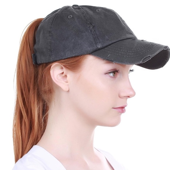Ponytail opening cap Distressed Baseball Hat Cap - Picture 3 of 5